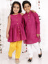 Vastramay Purple Handloom Cotton Striped Siblings Set